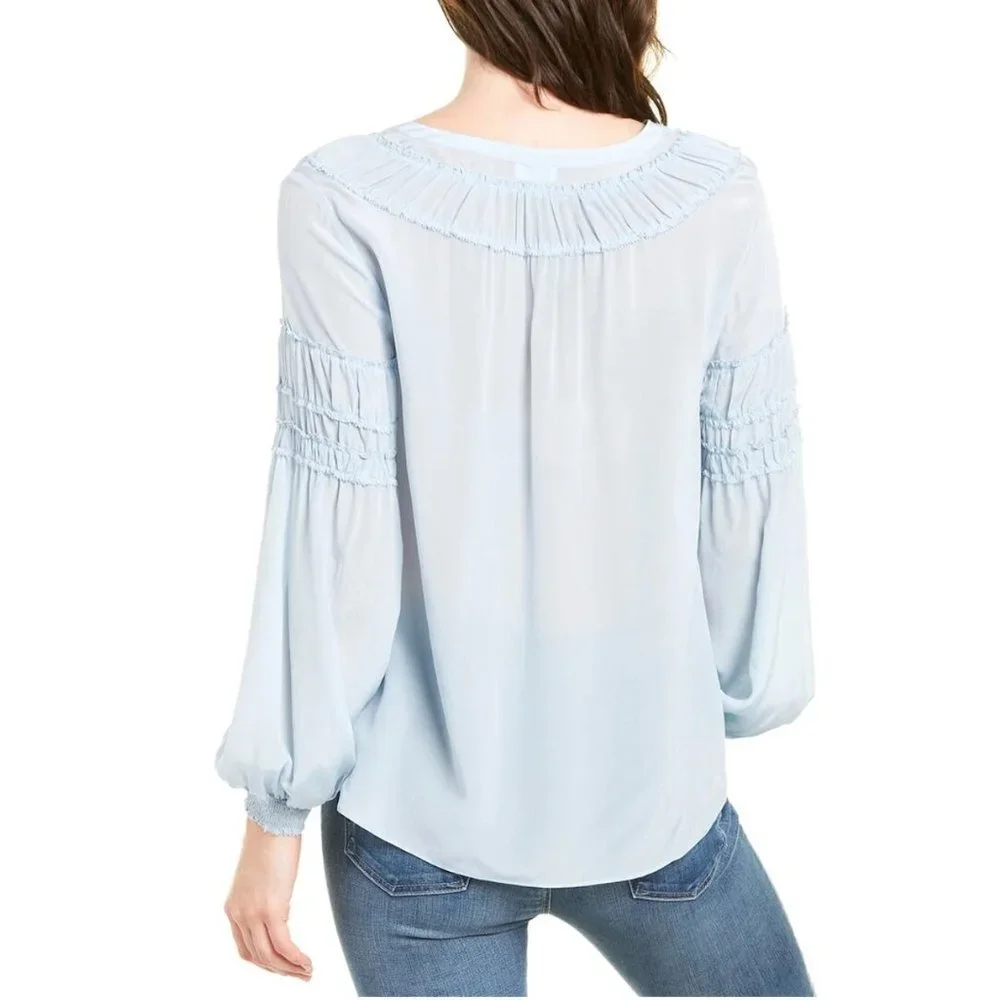 ECRU | The Bacall Silk Baby Blue Button Down Blouse  Sz S - Picture 4 of 9